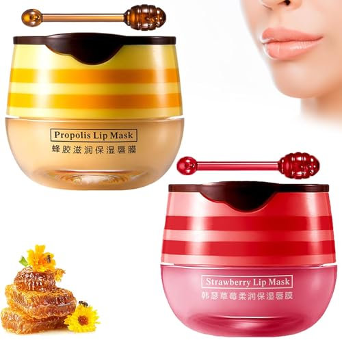 2 Stück Julia's Bees Lippenbalsam, Honey Pot Lippenbalsam, Reichhaltige Natürliche Formel, Propolis Bee Balm Lippenbalsam Honey Pot, mit Applikator
