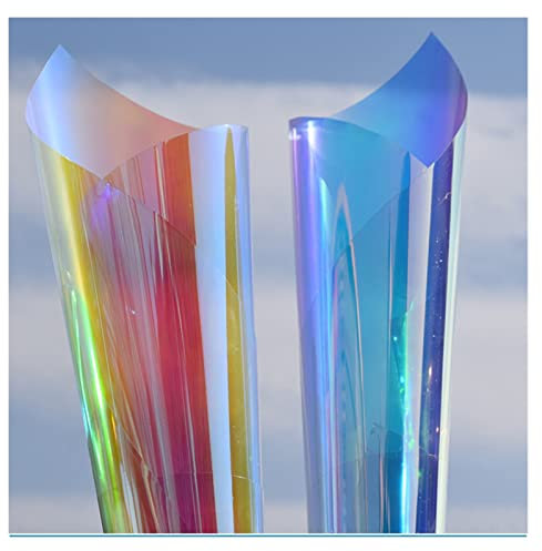 Fensterfolie,Spiegelfolie Fenster Sichtschutz 30x100cm Farbe Selbstklebende Fenster Film Symphony Laser Bunte Cellophanfolie Epoxy Handgemachte Regenbogen Transparente Aufkleber Dekofolie (Color : Bl