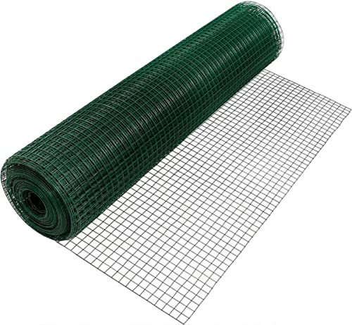 Filet métallique pour clôture de jardin (0,5 x 10 mètres), maille métallique plastifiée pour clôture volaille, animaux et plantes, vert
