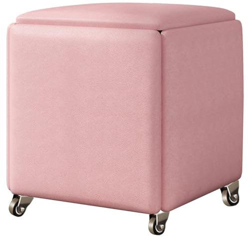 Aufbewahrungshocker Magic Cube Neststuhl mit Rollen – 5-in-1-Multifunktions-Küchensofa, stapelbarer Hocker, gepolsterter Sitz und Metallrahmen (Farbe: Rosa, Größe: 45 x 45 x 45 cm)