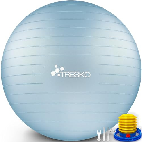 TRESKO® Gymnastikball BPA-Frei inkl. Luftpumpe | Ergonomischer Sitzball | Pilates Ball für Fitness, Yoga, Gymnastik, Schwangerschaft, Rückenschmerzen | Yogaball Pezziball Sitzball Anti-Burst 300 kg