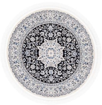 carpetfine Orientteppich Nain Diane Dunkelblau Ø 240 cm Rund | Tradtioneller Teppich für Schlaf- und Wohnzimmer
