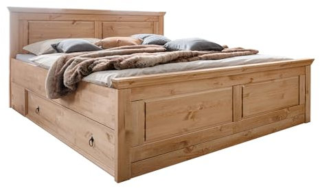 Lomadox Schlafzimmer Bett Doppelbett 180x200cm mit Schubladen, Kiefer massiv eichefarben geölt