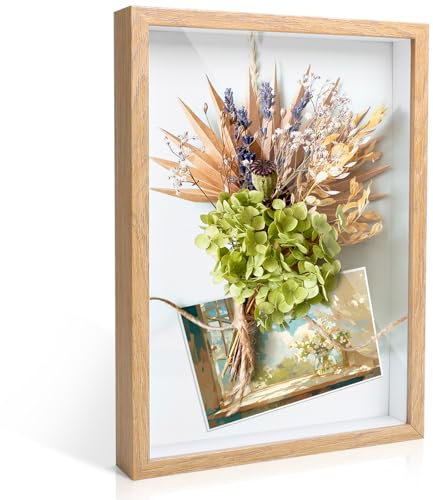 Romon Objektrahmen zum Befüllen, 31.5x23cm Tief 3D Objektrahmen zum Befüllen Befüllbar Hölzern bis 3cm, 3D Rahmen für Objekte Blumen Hochzeitsgeschenk oder Erinnerungsstücke
