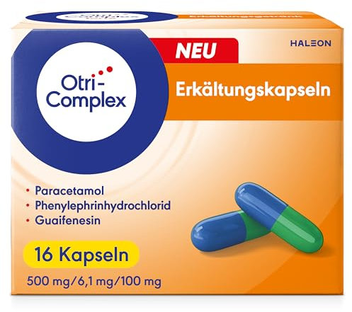 OtriComplex Erkältungskapseln, 500 mg Paracetamol, 6,1 mg Phenylephrinhydrochlorid, 100 mg Guaifenesin, 16 Kapseln
