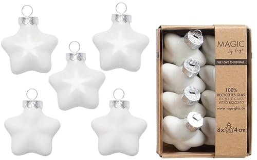 Christbaumschmuck Sterne 4cm Glas 8 Stück - matt & glänzend - Kleine Christbaumkugeln für Weihnachtsbaum - Weihnachtskugeln & Weihnachtsbaumschmuck zu Weihnachten Weiß - Pure White