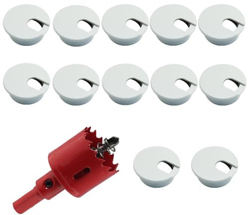 Cionyce Kit passacavi da scrivania con sega a tazza, 38 mm, confezione da 12 coperture in plastica per la gestione dei cavi per scrivania da ufficio, organizer per cavi, protezione per fori