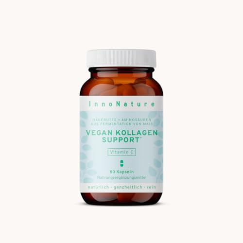 InnoNature Vegan Kollagen Support Kapseln | natürlich aus Fermentation von Mais und Hagebutte | 60 Kapseln mit insgesamt 18 Aminosäuren | glutenfrei, vegan, pflanzlich