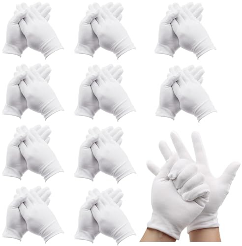 BORISCA 11 Paar Baumwollhandschuhe, Weiße Stoffhandschuhe aus Baumwolle, Atmungsaktiv, Wiederverwendbare, Dünne Weiße Handschuhe Stoffhandschuhe für Handpflege und Schmuckinspektion Verwendet Werden