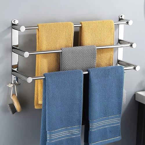 60CM Handtuchhalter Ohne Bohren, Handtuchhalter Stehend, Handtuchhalter Silber Badezimmer Zubehör, Handtuchhalter Bad Selbstklebend SUS304 Edelstahl, Handtuchhalter Wandmontage für Badezimmer Küche