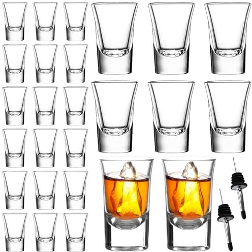 LDHHYH 24 Pack Shot Glasses, 20ml Clear Shot Glass with Heavy Base, Classic Shot Glasses Set with Pourers for Vodka, Espressos, Liqueurs, Tequila