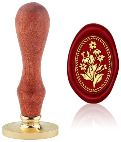 Hobbspring 1 Stück Gänseblümchen Wachs Siegelstempel Vintage Blumen Siegelwachs Stempel 20x30mm Ovaler Abnehmbarer Messingkopfstempel Mit Holzgriff Für Umschlagkarten Dekor Zurück zur Schule