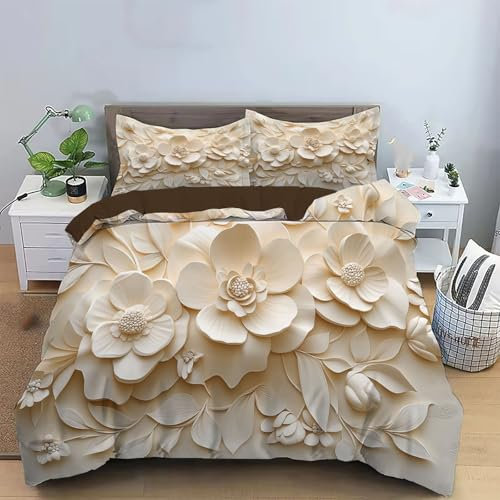 JSCWDET Bettwäsche 155x220cm 3teilig Reliefblumen Wendebettwäsche Gelbe Blumen Bettwaren-Set Komfortabler Weiche Bettbezug mit Reißverschluss