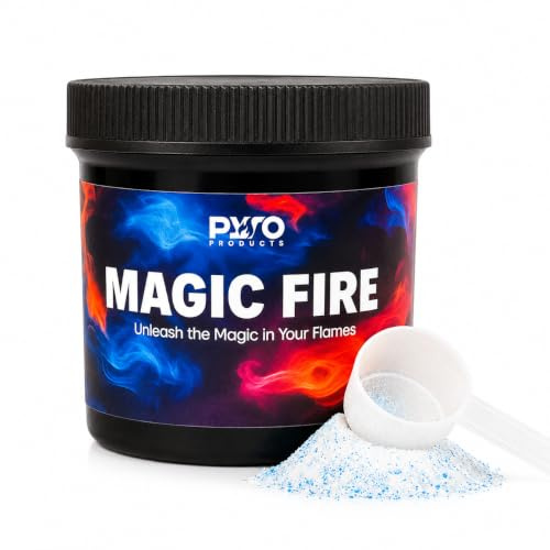 Magic Fire Feuerpulver 500g – Pulver für buntes Feuer – Farbige Flammen für Kamin, Feuerstelle & Lagerfeuer – Flammenfärbung Blau Grün Rot Lila – inkl. Dosierlöffel