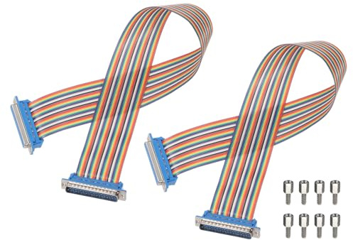 sourcing map 2 Pcs IDC Serial Cable Rainbow Wire Flat Ribbon Cable DB37 Male to DB37 Female 19.7 Inch Length 2.54mm Pitch Breadboard Jumper Wires for Electronic Projects