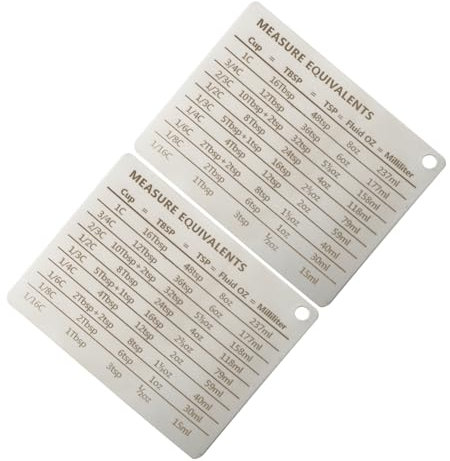 FONDOTIN 2pcs Stainless Steel Refrigerator Magnet Measure Equivalent and Measurement Conversion Chart for Kitchen Cups and Teaspoons