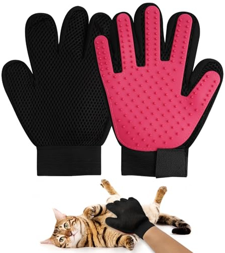 Pet Grooming Gloves for Cats, Dogs, and More - Gentle Deshedding Brush Gloves with Enhanced Five Finger Design, Efficient Pet Hair Remover Mitt for Long/Short Fur, Massage Tool for Animals, 1 Pair