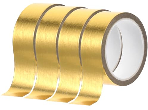 QfwdfcTrenz 4 Rollen Washi Tape Gold 15mm x 5m Goldfolie Klebeband Craft Dekorative Klebeband Selbstklebende Fliesennahtband Folienbasteln Geschenkverpackung Band für Scrapbook Geschenkverpackung