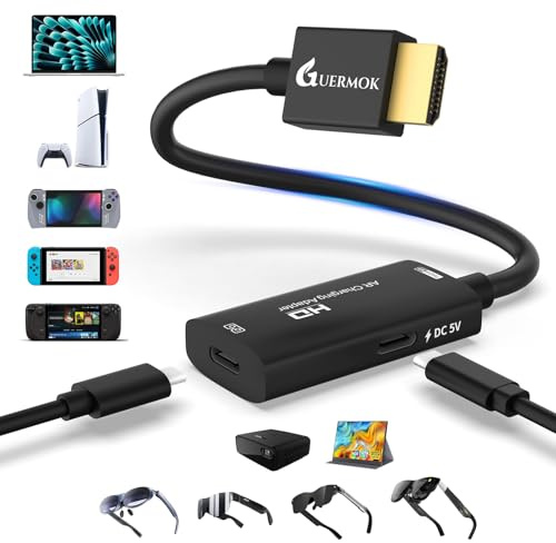 Guermok, HDMI-USB-C-adapter för AR-glasögon, 4K@60Hz, HDMI → USB-C, gaming | Laddning under videovisning, Kompatibel med AR-glasögon, handhållna konsoler, hemmakonsoler, HDMI → USB-C, för direktsändning
