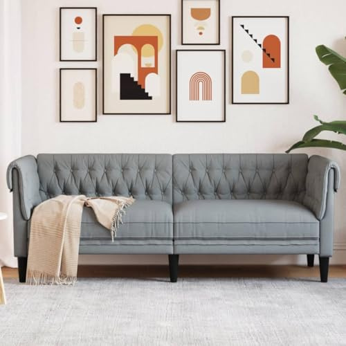 ChicAbode Chesterfield-Sofa 3-Sitzer Hellgrau Stoff Polstersofa mit Stützbeinen, Loungesofa Designsofa für Wohnzimmer, Couch Wohnzimmersofa