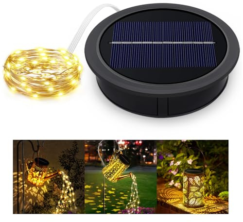Akynite Parte superiore di ricambio solare da 10,5 cm con luci a filo di rame da 1 m, grande parte superiore di ricambio solare da 10,5 cm (4,13 pollici), luci fatate per annaffiatoio impermeabili