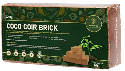 COIROLOGY Coco Coir Brick 650g | 100% Natural pH Stabilized Peat Free Compressed Coconut Fiber | Organic Top Soil for Seed Starting, Potting Compost, Indoor Plant Soil & Garden Bedding