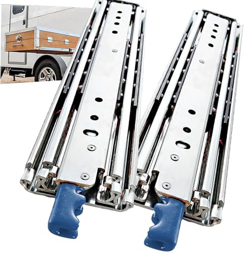 Valdoza Schwerlastauszug 300-1500mm mit Verriegelung, Schubladenschienen Schwerlast 500lb, Kugelauszug W76mm, Seitlich Montiert, Auszugsschienen für Werkzeugschrank, Küche, Werkstatt(Blue,18 in)