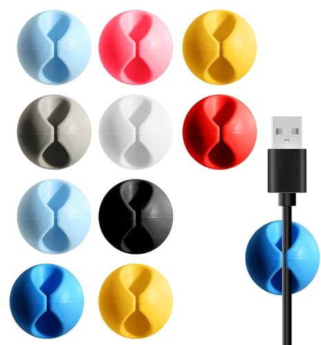 10 Pcs Silicone Cable Management Holders- Reusable Multi-Purpose Clips for Desk, Multipurpose Cord Holder for Desk, Nightstand, Phone Charger, Computer, Home, Office, Car (random color)