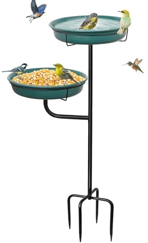 Vogeltränke Stehend Doppelschicht Vogelbad Garten Futter Schale für Vögel Insekten Tränke Metall Wasserschale Groß 101cm Hoch Insektentränke Winterfest Frostsicher Vogeltränke Garten Deko Geschenk (E)