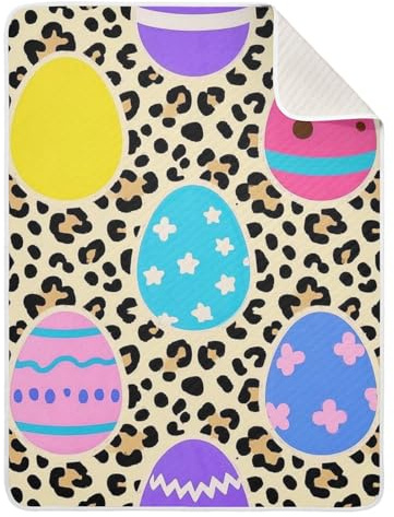 Amooorous Manta colorida de leopardo con huevos de Pascua para bebé, acogedora, cobija para bebé, para guardería, cochecito, cuna, 30 x 40 pulgadas