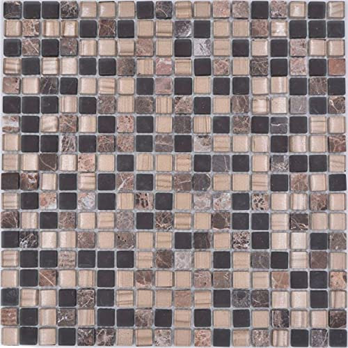 Piastrelle a mosaico in vetro, pietra naturale, mix di pietra marrone opaco