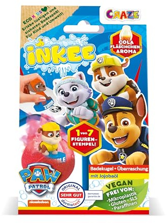 INKEE SURPRISE Paw Patrol – Bomba da Bagno Bambini con Sorpresa e Timbro Paw Patrol – Bath Bomb 80g con Schiuma Divertente e Profumo Cola
