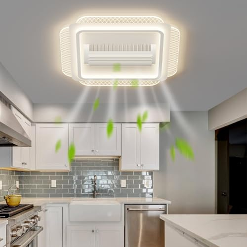 Ventilatori da soffitto senza pale con luci, moderni ventilatori da soffitto con telecomando e luce LED dimmerabile a 6 velocità per camera da letto, soggiorno, ufficio, casa, ventilatore a basso pro