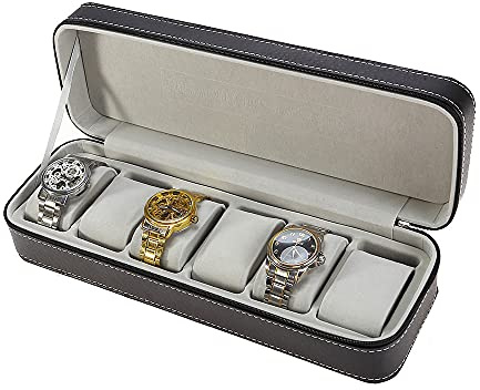 Genérico Caja De Reloj Portátil, Almacenamiento De Viaje Impermeable, Orizador De Joyas Multifuncional, Caja De Reloj De Cuero, Almacenamiento Personalizado (13 * 4.3 * 2.95inch)