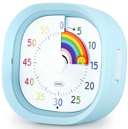 GeeRic Timer Temporizador Visual, Temporizador Niños de Cuenta Regresiva de 60 Minutos Herramienta de Gestión de Tiempo Silencioso sin Ticking para Niños y Adultos