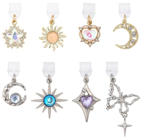 BEAMARKER 8 Pezzo di Ciondolo per Kindle Sun Star Moon Dust Plug Compatibile con Kindle e-Reader Phone Type C Charging Ports Regalo per Amanti dei Libri Lettori Uomini Donne Insegnanti Studenti