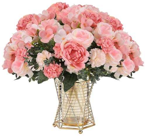3 mazzi di rose artificiali, peonie rosa, fiori finti bouquet di ortensie in seta, fiori artificiali per vasi, feste di nozze, centrotavola, casa, decorazione fai da te, colore: rosa
