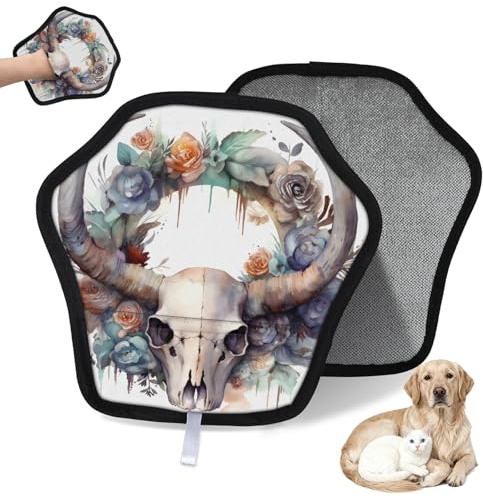 WowPrint Wasserfarben-Handschuh mit Blume, Kuh, Totenkopf, Tierhaarentfernungshandschuh für Katze, Hund, wiederverwendbar, elektrostatische Tierhaar-Handschuhe, Bürstenwerkzeug für Couch, Kleidung