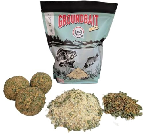 HungryFish Groundbait Fishing Chum Mix – Natural Fishing Bait for Carp, Catfish, Bluegill & Crappie – Strong Scent Trail, Fast Attraction, Safe for Lakes, Ponds & Rivers (Hemp) 2 lbs