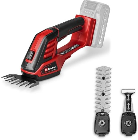 Einhell Tijeras de Hierba/arbustos con batería GE-CG 18/100 Li - 3 en 1-Solo Power X-Change (18 V, Incl. Cuchillas de Hierba 100 mm, de arbustos de 200 mm, Accesorio para rastrillo, sin batería)