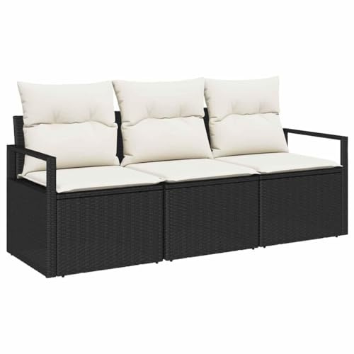 pokgdf Poly-Rattan Sofa-Set für draußen - Wetterfestes Gartensofa-Set mit Kissen in Schwarz und Weiß - Modernes 3-teiliges Gartensofa-Set Poly-Rattan