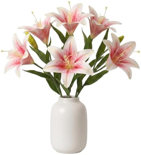 CtiUjdx Faux Flowers That Look Real, 50CM Long Artificial Lily 6PCS, toal 6 Blooming Flower And Heads 6 Buds, Artificial Lily Flowers for Office Desk and Party Venue