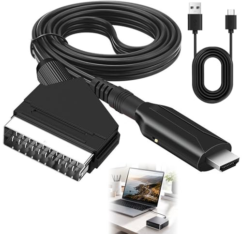 1xAdaptateur Péritel vers HDMI,Convertisseur Péritel vers HDMI,Cable Peritel HDMI avec Câble HD 1080p/720p Adaptateur Audio Vidéo Péritel Tout en Un Câble Péritel versHDMI pour HDTV STB VHS PS3 DVD