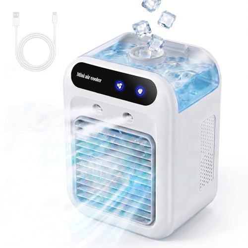 Aire acondicionado portátil, mini ventilador USB 4 en 1, enfriador de aire, ventilador de 2 velocidades, 2 modos de nebulización, adecuado para uso doméstico y de oficina.