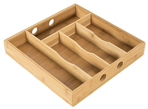 elbmöbel Besteckkasten Küchenorganizer aus Bambus 30 x 30 x 5 cm Schubladeneinsatz mit 5 Fächern für Besteck, Schmuck – der perfekte Schubladenorganizer aus stabilem Holz, natur