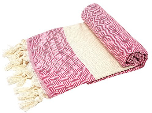 Stefano Ferrante ELMAS Hamamtuch Saunatuch Pestemal Fouta Strandtuch Badetuch Handtuch Baumwolle Backpacker 100x180 cm (Pink)