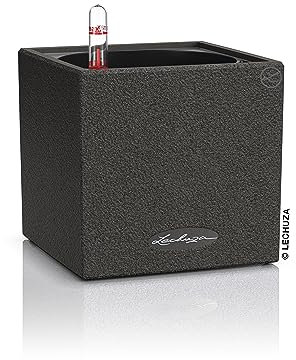 LECHUZA CANTO Stone 14 hochwertiger Kräuterwürfel mit Stick-Bewässerungssystem, graphitschwarz