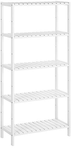 SONGMICS Badezimmerregal, Badregal, Küchenregal, Schuhregal mit 5 Ebenen, Standregal aus Bambus, 26 x 60 x 130 cm, für Bad, Wohnzimmer, Flur, Küche, wolkenweiß BCB35WT