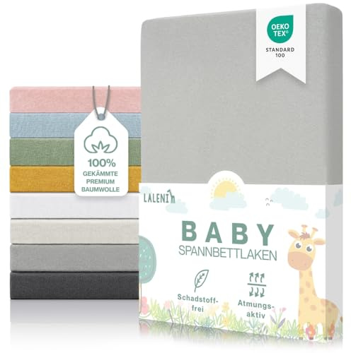 Laleni Premium Spannbettlaken, 70x140x15cm, für Babybett & Kinderbett, 100% Baumwolle, Oeko-TEX Zertifiziert, 2er Set, Grau