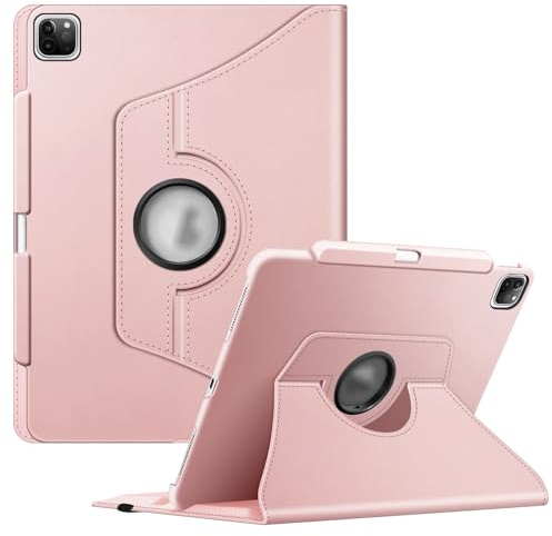 Fintie Étui rotatif pour iPad Pro 12,9 6e génération 2022-360 degrés avec porte-crayon, mise en veille/réveil automatique, convient également à l'iPad Pro 12,9 5e/4e/3e génération, or rose